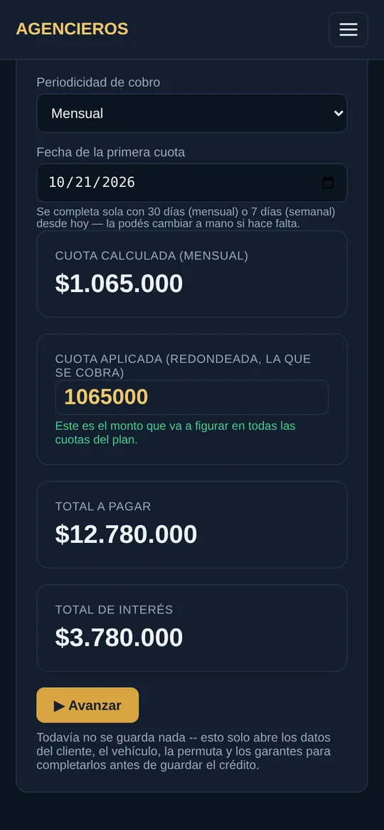 Simulador de financiación propia con cuota calculada