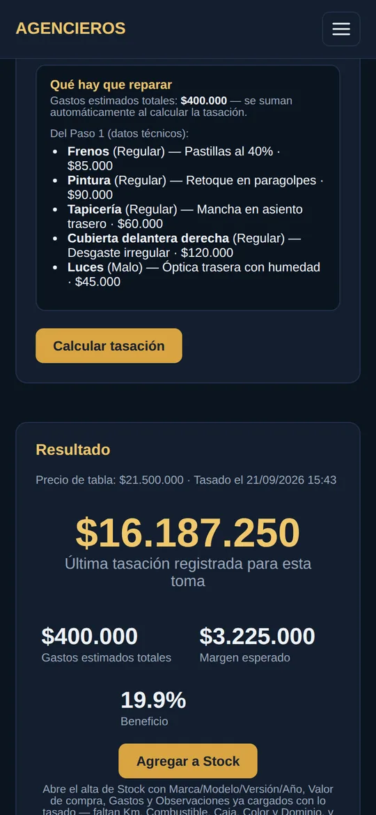Tasación de una toma con qué hay que reparar y resultado
